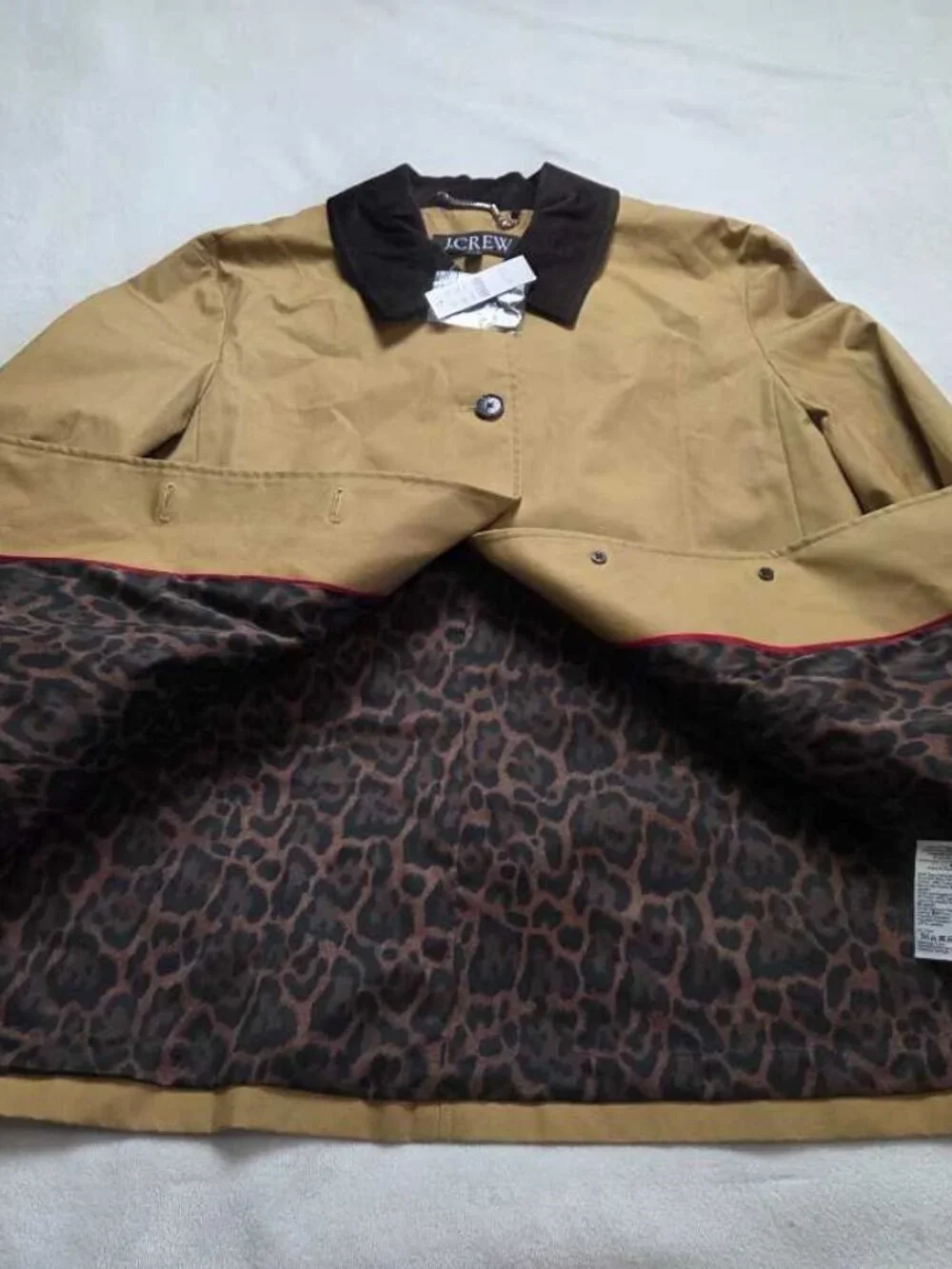 L (w flaw) J.Crew Barn Jacket in cotton canvas with corduroy collar Honey Brown